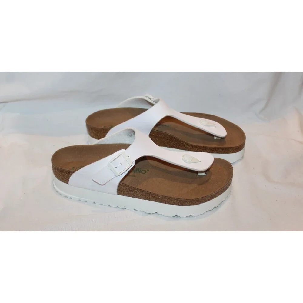 BIRKENSTOCK GIZEH PAPILLO WHITE VEGAN LEATHER FLEX PLATFORM SANDALS EU 40 REG